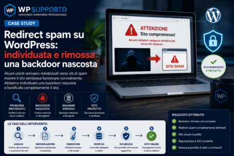 Redirect spam WordPress rimozione backdoor Caso Studio Redirect spam WordPress rimozione backdoor Caso Studio