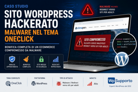 Sito WordPress hackerato malware nel tema OneClick Caso Studio Sito WordPress hackerato malware nel tema OneClick Caso Studio